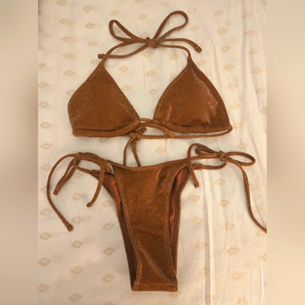 Shimmering Brown String Bikini Set